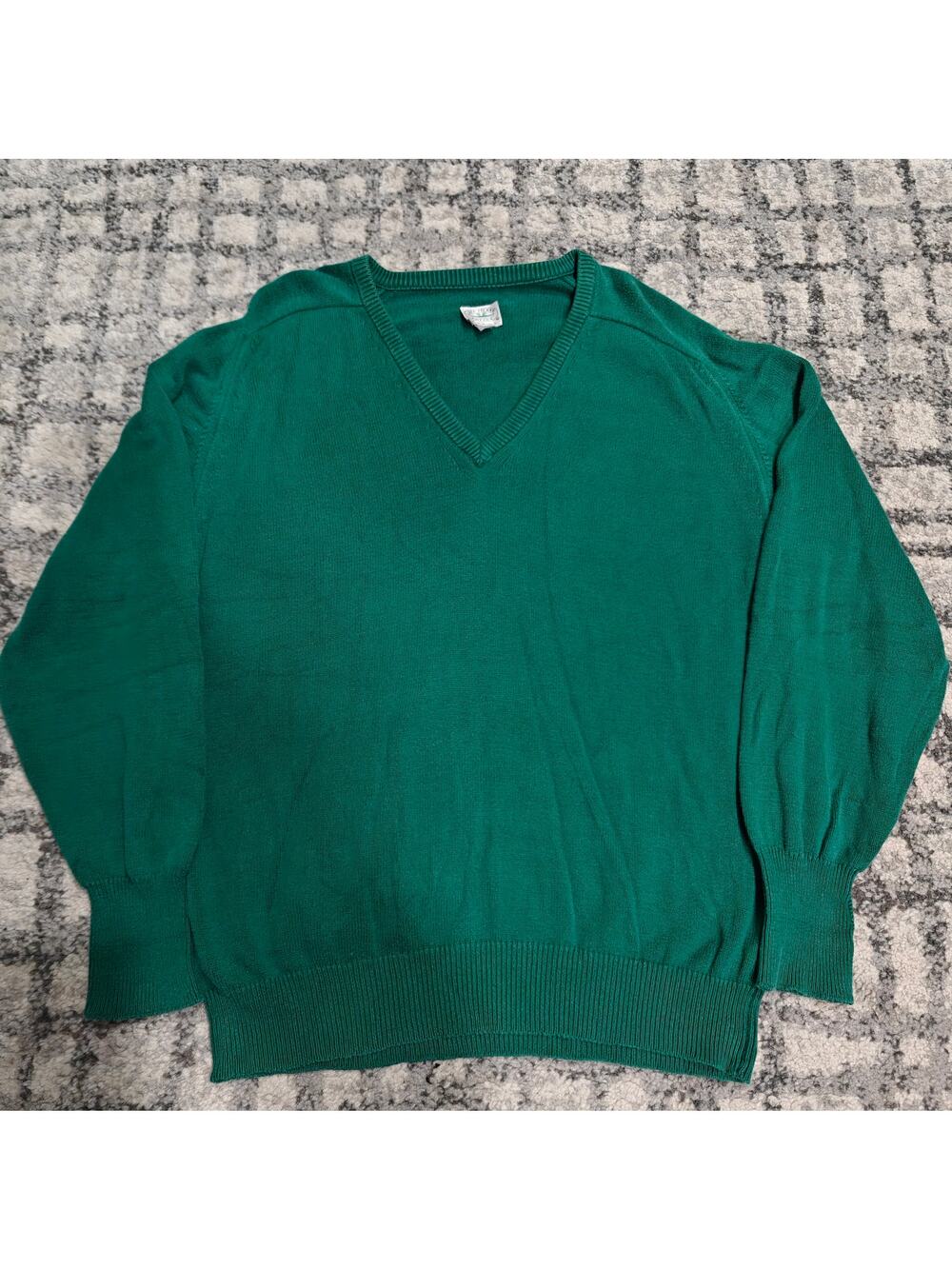 Vintage Sea Island Cotton Sweater Mens L V-Neck Green Knit Pullover USA Made